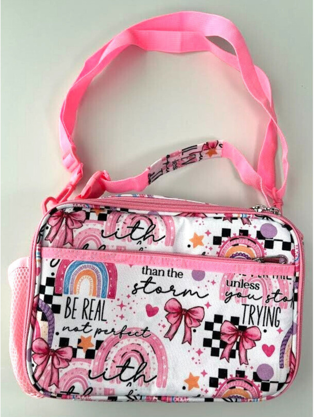 Pink Rainbow Insulated Lunchbox For Kids-10" x 7" x 4", Zip Closure, Pockets